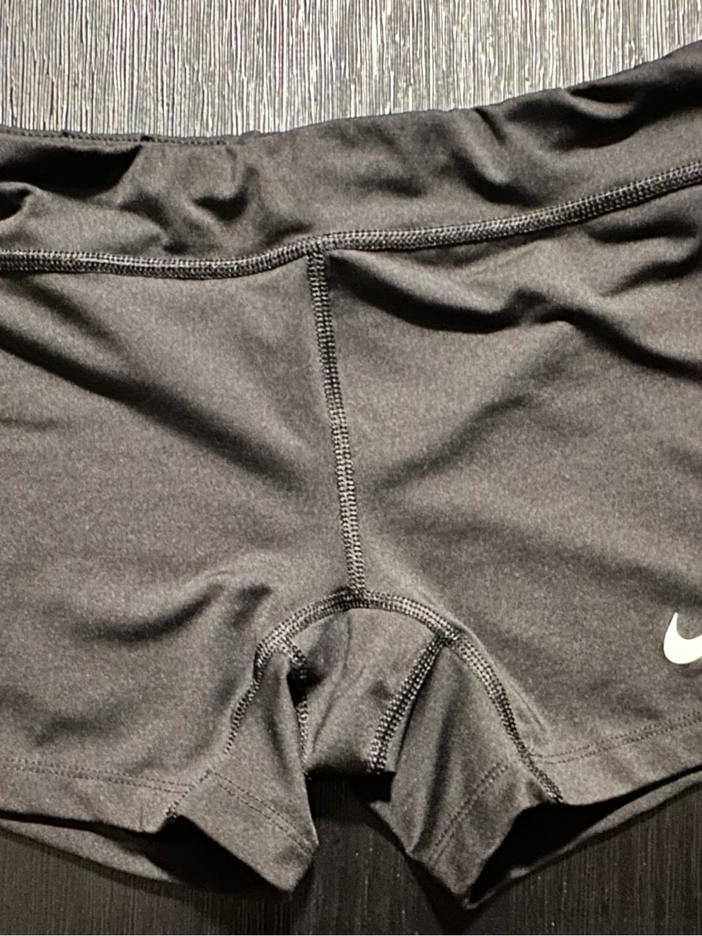 Nike Dri-Fit Black Performance Shorts with White Swoosh 3” inseam